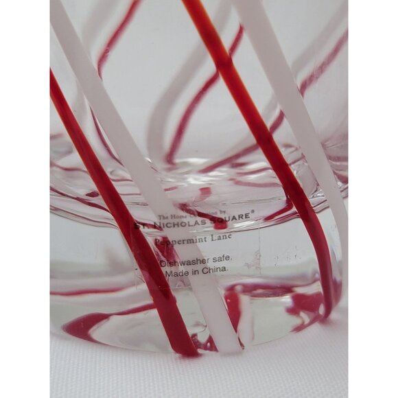 Vtg St Nicholas Square Barware Christmas Peppermint Lane Handblown Glass Tumbler - Picture 3 of 6